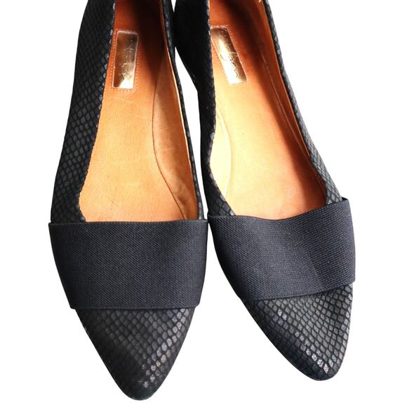 HALOGEN x NORDSTROM Leah Black Leather Pointed Flats Elastic Women 10 Snakeskin - Picture 1 of 8